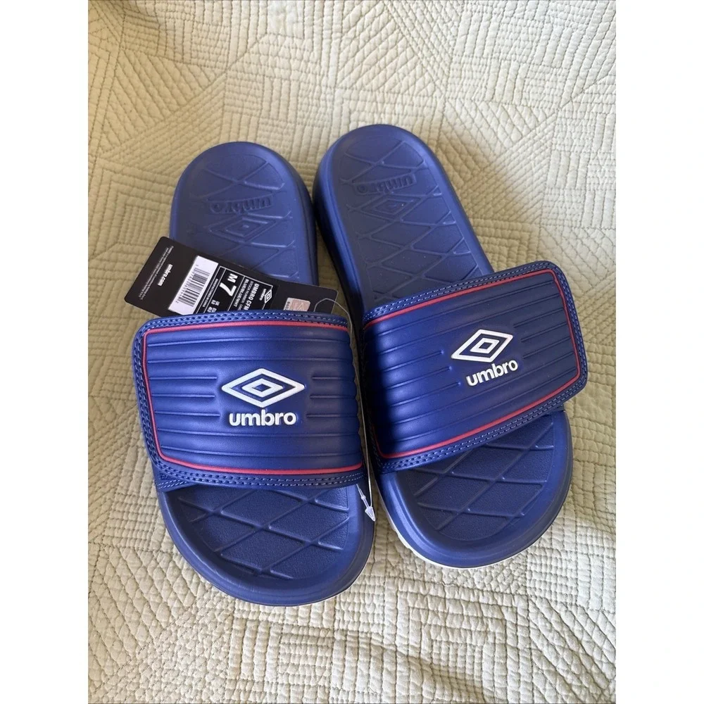 Umbro Rubber Foam Slides Mens 7 Blue/red Piping SUPER COMFORTABLE!